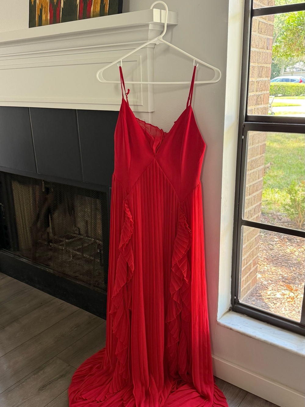 Marciano Red Pleated Ruffle Maxi Dress